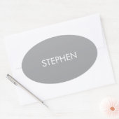 Grijs minimalistisch aangepaste naam  ovale sticker (Envelop)