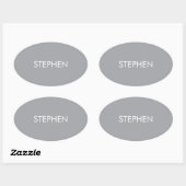 Grijs minimalistisch aangepaste naam  ovale sticker (Vel)