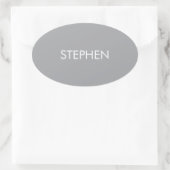 Grijs minimalistisch aangepaste naam  ovale sticker (Tas)