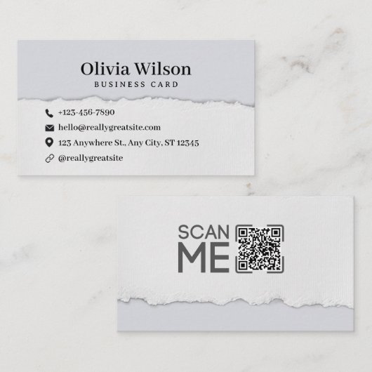 Grijs Minimalistisch modern eenvoudig qr visitekaa Visitekaartje (Voorkant / Achterkant)