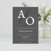 Grijs minimalistisch monogram bruids kaart (Staand voorkant)