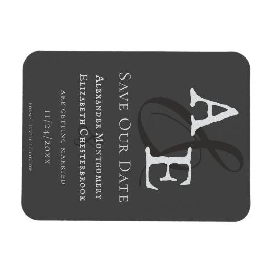 Grijs minimalistisch monogram magneet (Horizontaal)