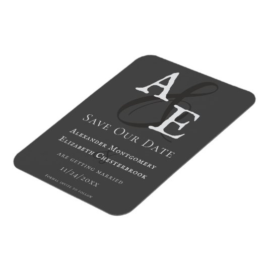 Grijs minimalistisch monogram magneet (Linkerzijde)