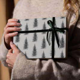  grijs minimalistische sparren vrolijk kerstfeest cadeaupapier