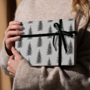  grijs minimalistische sparren vrolijk kerstfeest cadeaupapier