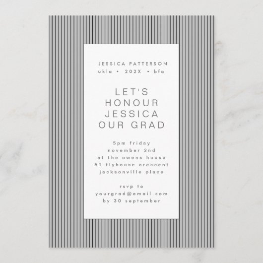 Grijs modern Afstuderen bewerkbaar Afstuderen Aankondiging (Achterkant)