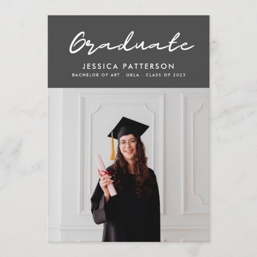 Grijs modern Afstuderen bewerkbaar Afstuderen Aankondiging (Voorkant)