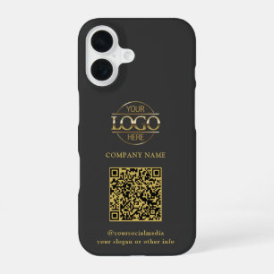 Grijs modern bedrijfslogo en QR-code promotie iPhone 16 Hoesje
