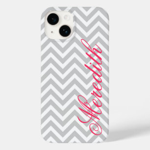 Grijs Modern Chevron Stripes Custom Monogram Case-Mate iPhone 14 Hoesje