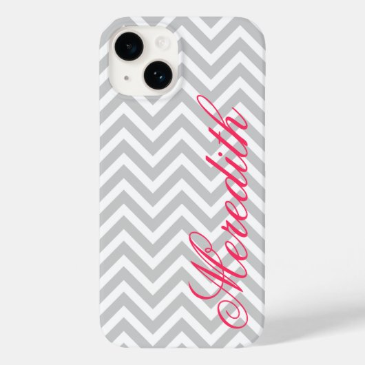 Grijs Modern Chevron Stripes Custom Monogram Case-Mate iPhone Case (Achterkant)