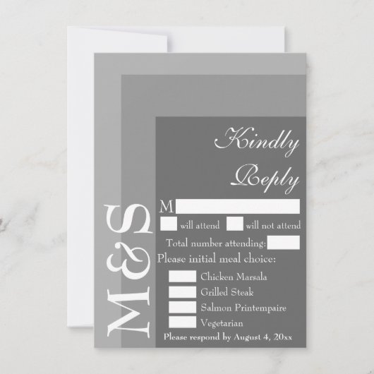 Grijs Modern Chic Script Bruiloft RSVP Kaart (Voorkant)