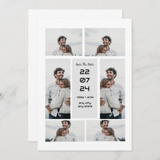 Grijs modern elegant fotocollage bewaar de datum kaart (Voorkant / Achterkant)