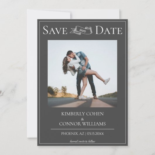 Grijs Modern Foto Save the Date (Voorkant)