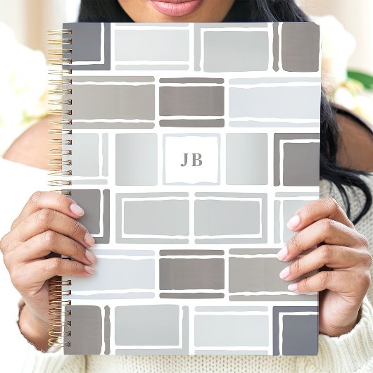Grijs Modern Geometrisch Monogram Planner