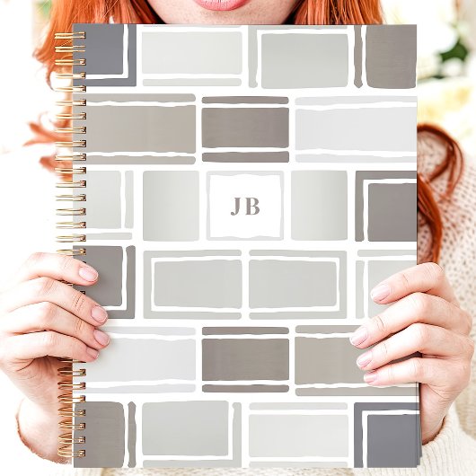 Grijs Modern Geometrisch Monogram Planner