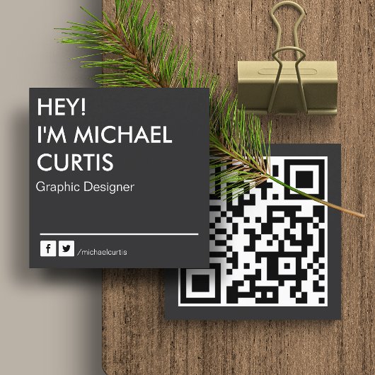 Grijs Modern Grafisch Ontwerper QR-code Vierkante Visitekaartje