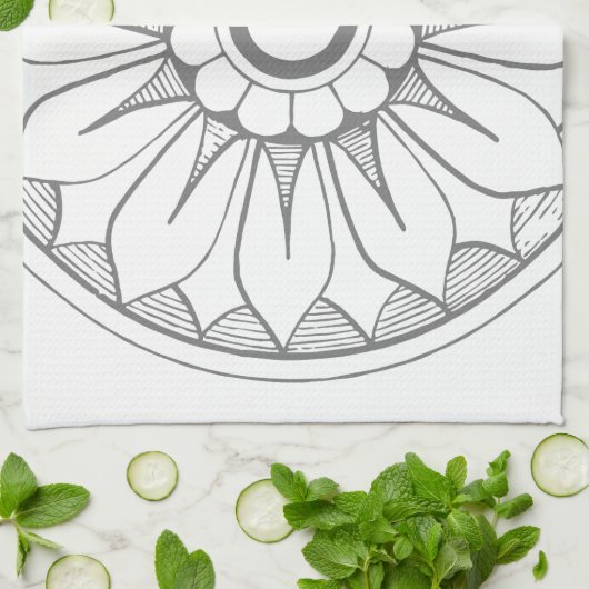 Grijs  modern medaillonpatroon theedoek (Gevouwen)