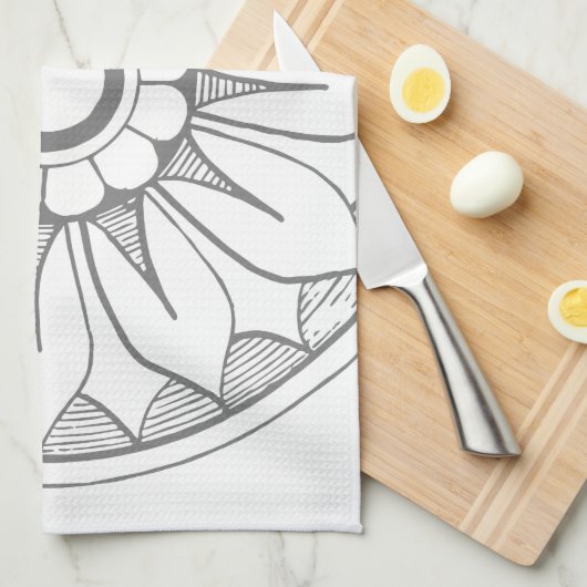 Grijs  modern medaillonpatroon theedoek (Quarter Fold)