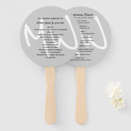 Grijs Modern Monogram Huwelijksprogramma Fan Handwaaier