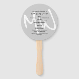 Grijs Modern Monogram Huwelijksprogramma Fan Handwaaier