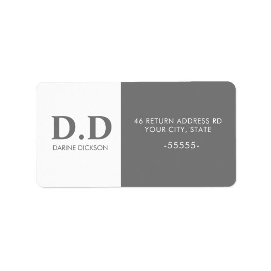 Grijs Modern Monogrammed Retouradres Etiket (Voorkant)