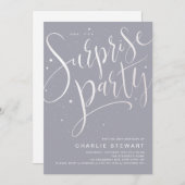 Grijs Modern Script Verrassing Verjaardag Wit Fees Kaart (Voorkant / Achterkant)