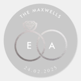 Grijs Modern Silver Rings Custom Wedding Sticker