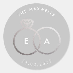 Grijs Modern Silver Rings Custom Wedding Sticker
