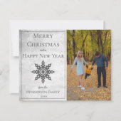 Grijs Modern Sneeuwvlok Foto Feestdagenkaart (Voorkant)