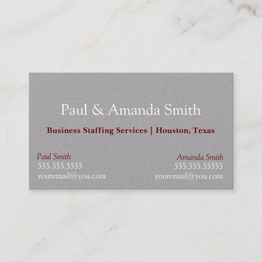 Grijs Modern Visitekaartje met 2 namen & contact (Voorkant)