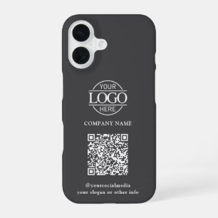 Grijs Modern Zakelijk Logo & QR Code Promotioneel iPhone 16 Hoesje