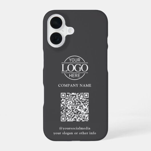 Grijs Modern Zakelijk Logo & QR Code Promotioneel iPhone 16 Hoesje (Achterkant)