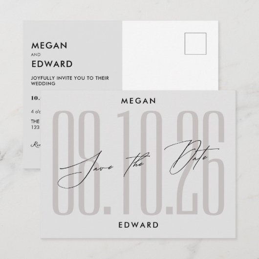 Grijs Moderne bruiloft Briefkaart (Voorkant / Achterkant)