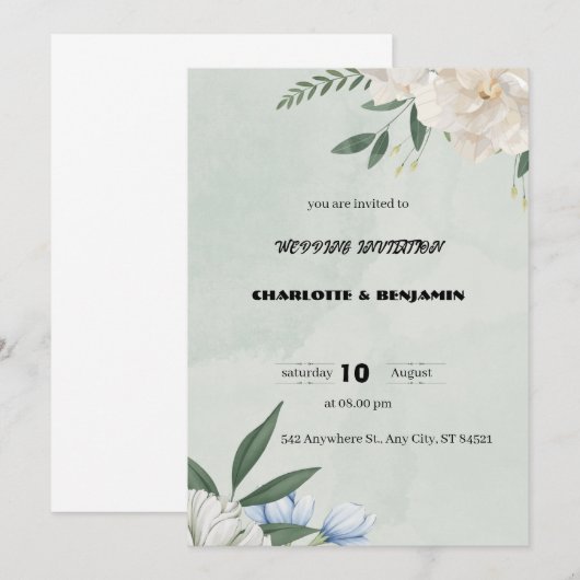 Grijs moderne bruiloft uitnodiging (Voorkant / Achterkant)