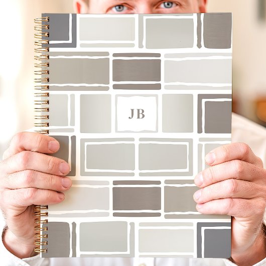 Grijs moderne geometrisch monogram planner
