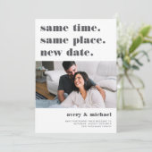 Grijs | Moderne uitstel bruiloft foto Save The Date (Staand voorkant)