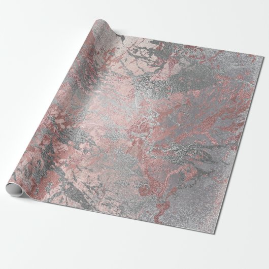 Grijs Molten Silver Blush Roze Marble Shiny Metal Cadeaupapier (Uitgerold)