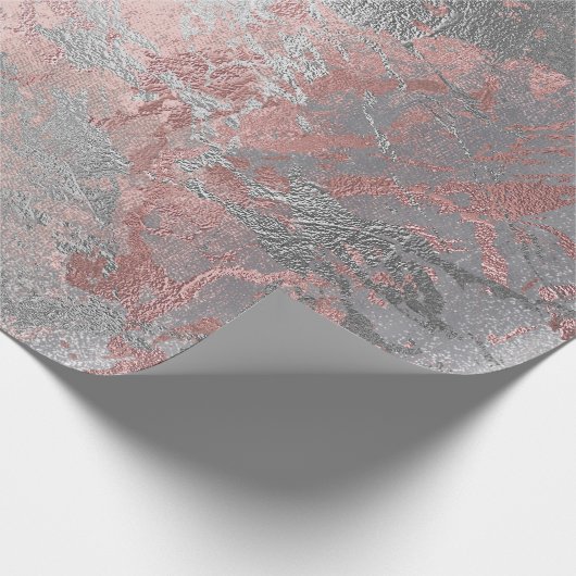 Grijs Molten Silver Blush Roze Marble Shiny Metal Cadeaupapier (Hoek)