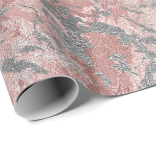 Grijs Molten Silver Blush Roze Marble Shiny Metal Cadeaupapier