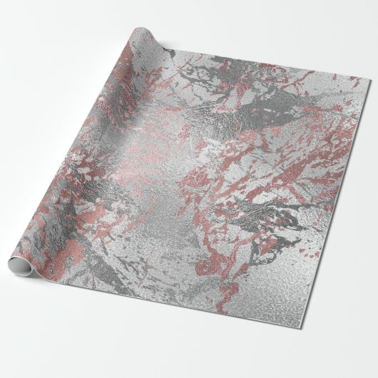 Grijs Molten Silver Blush Roze Marble Shiny Metal Cadeaupapier (Uitgerold)