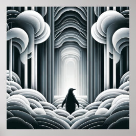 Grijs Monochromatische Lovey Baby Penguin Art Deco Poster