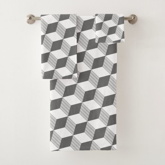 Grijs Monochrome Diamantvormen Design - Handdoekse Bad Handdoek (Insitu)