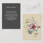 Grijs monochroom FLORAL BRUILOFT Details Routebesc Informatiekaartje (Voorkant / Achterkant)