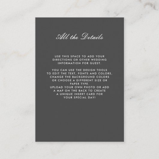 Grijs monochroom FLORAL BRUILOFT Details Routebesc Informatiekaartje (Voorkant)