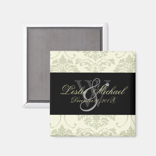 Grijs Monogram Damast Bruiloft, Magneten (Voorkant / Achterkant)