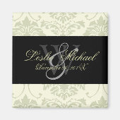 Grijs Monogram Damast Bruiloft, Magneten (Voorkant)