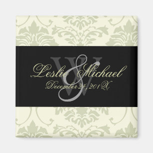 Grijs Monogram Damast Bruiloft, Magneten