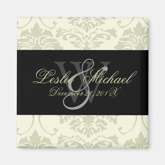 Grijs Monogram Damast Bruiloft, Magneten (Voorkant)