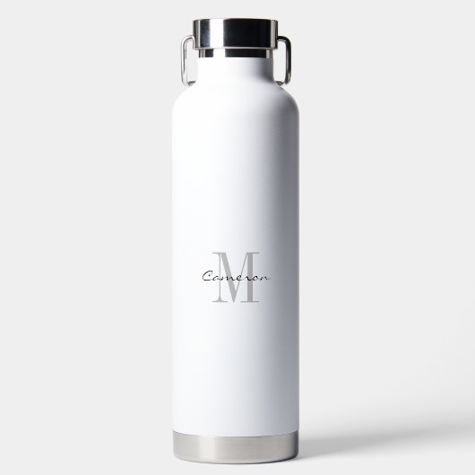Grijs Monogram Eerste Letter en Naam Gepersonalise Waterfles (Voorkant)