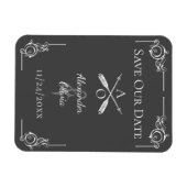 Grijs Monogram en Pijlen sparen de Datum Magneet (Horizontaal)